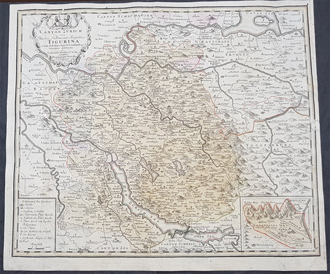 1765 Homann Large Antique Map of The Zurich Canton, Switzerland - Tigurini