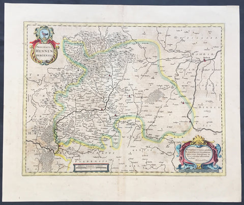 1646 Hondius Old, Antique Map of Henneberg, Thuringia Region Germany - Meiningen
