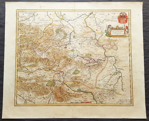 1662 Joan Blaeu Antique Map of Mansfeld Land, in SW Saxony-Anhalt, Germany