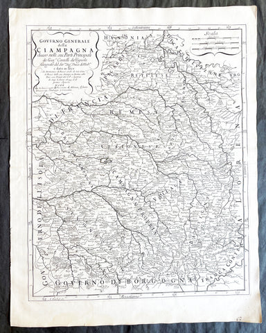 1695 De Rossi Large Old, Antique Map of The Champagne Region of France