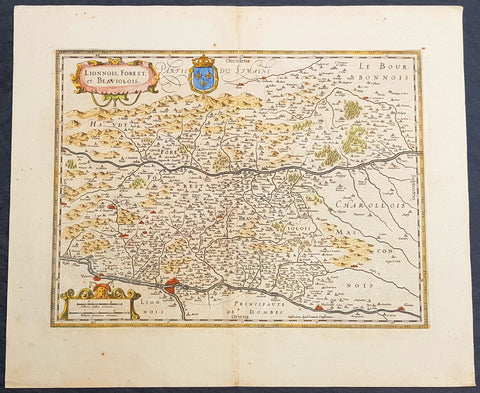 1619 Jan Jansson Antique Map Loire & Rhone Rivers, Auvergne-Rhône-Alpes, France