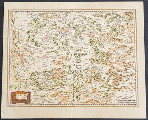 1638 Joducus Hondius Antique Map of the Lorraine Region of NE France - Grand Est