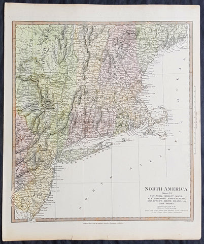 1832 SDUK Antique Map of New York, New England & New Jersey - North America