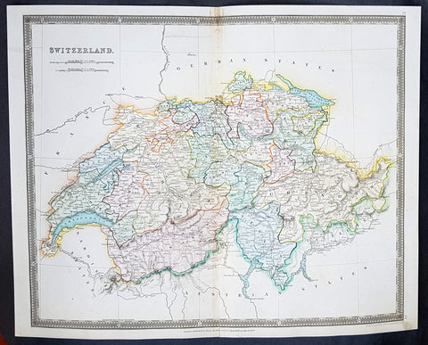 1834 Henry Teesdale Large Antique Map Switzerland divided in Cantons - Beautiful