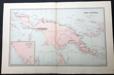 1886 Picturesque Atlas Large Antique Map of Papua New Guinea