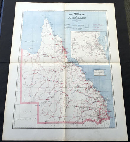 1888 Picturesque Atlas of Australia Large Antique Railway Map of Queensland