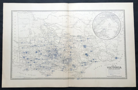 1888 Picturesque Atlas Large Antique Rainfall Map of Victoria, Australia