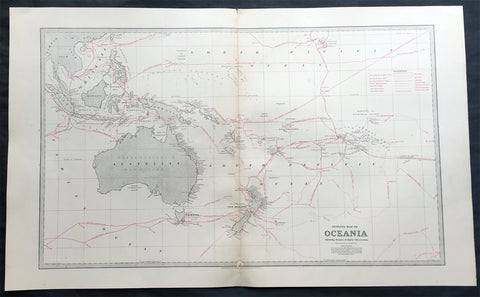 1888 Large Pic Atlas Large Antique Map Oceania Australia, New Zealand