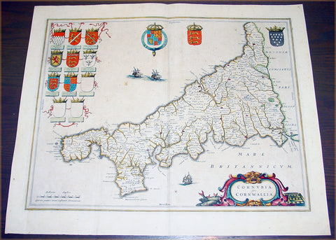 1637 Joan Blaeu Antique Map The English County of Cornwall