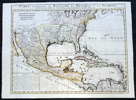 1719 Chatelain Antique Map of North America, GOM, Caribbean, United States