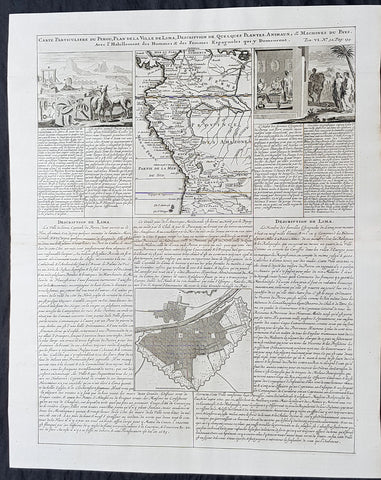 1719 Chatelain Antique Map, Views & Plans of Peru & Lima South America