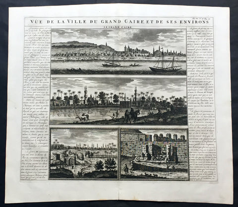 1719 Chatelain Large Antique Print Views of Cairo, Egypt - Nile