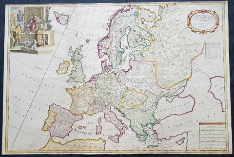 1712 John Senex Large Antique Map of Europe - Iceland, Poland, Russia, Italy