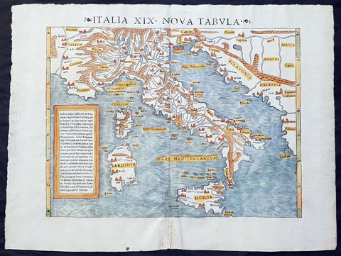 1545 Sebastian Munster Original Antique Map of Italy, Sicily, Corsica & Sardinia - Rare