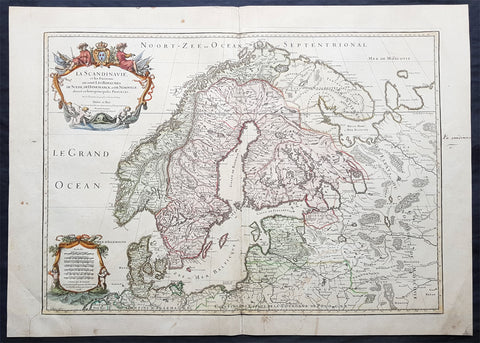 1707 Alexis Jaillot Large Original Antique Map of Scandinavia, Estonia, Latvia..