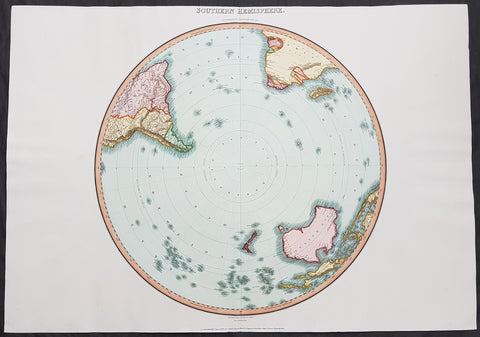 1812 Pinkerton Large Antique Stereographic Projection Map of Southern Hemisphere