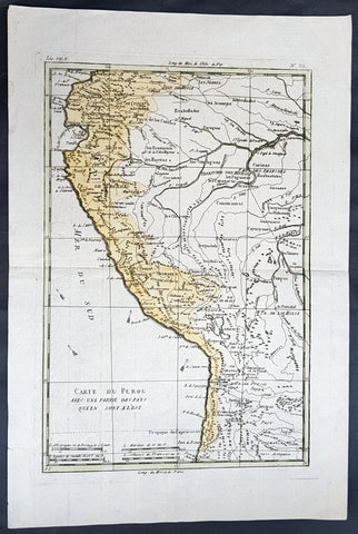 1780 Rigobert Bonne Antique Map of Peru, The Amazon River, South America