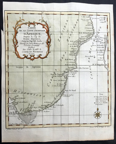 1740 Bellin Antique Coastal Map of South East Africa - South Africa to Zanzibar