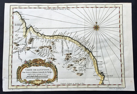 1757 Bellin Large Antique Map of Guyana, South America