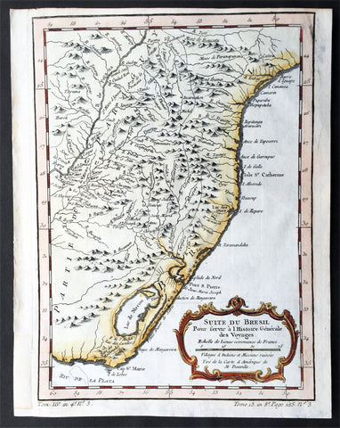 1755 Nicolas Bellin Original Antique Map of Brazil, Camarin to Cape St Marie