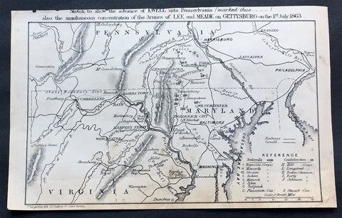 1863 Dangerfield Rare Antique Map of Gettysburg, American Civil War, 1 July 1863