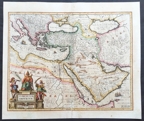 1638 Jansson Old, Antique Map of the Turkish Empire, Saudi Arabia, Middle East