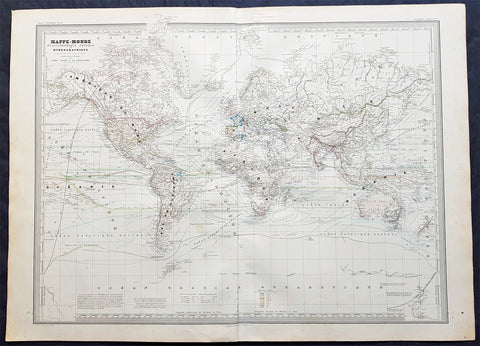 1856 A H Dufour Very Large Antique World Map on Mercators Projection - Scarce