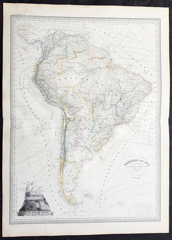 1857 A H Dufour Very Large Antique Map of South America - Beautiful