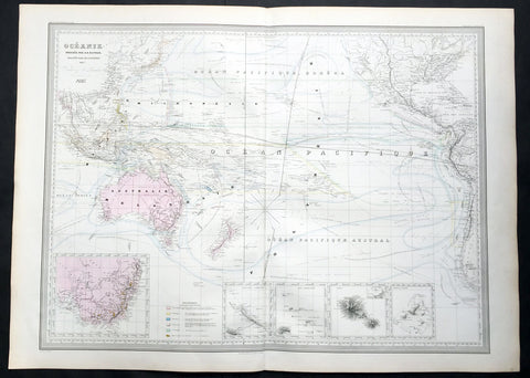 1857 A H Dufour Very Large Antique Map of Australia, New Zealand & South Pacific