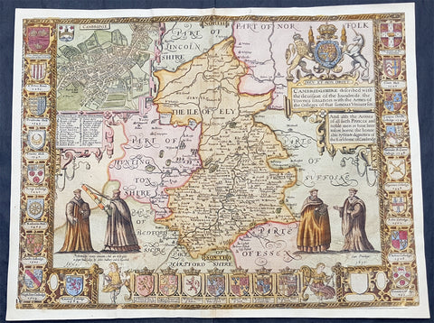 1610 John Speed Antique Map of The English County of Cambridgeshire