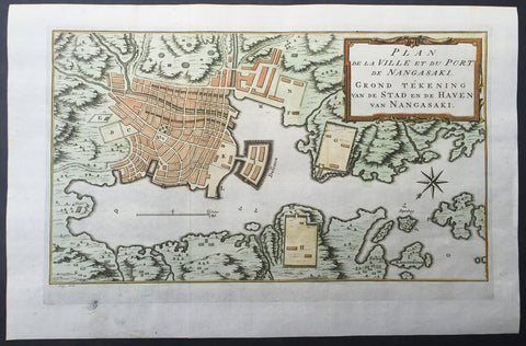 1757 Prevost & Schley Antique Map of The Port of Nagasaki, Japan - VOC, Deshima