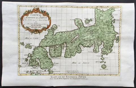 1752 Nicolas Bellin Original Antique Map The Islands of Japan - Empire du Japon