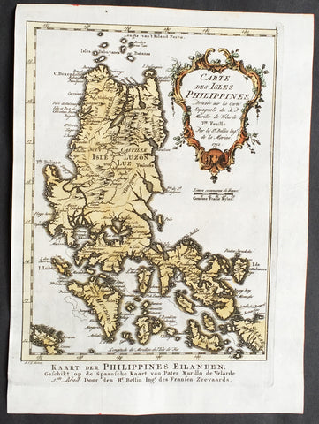 1752 Nicolas Bellin Original Antique Map of The Philippine Island of Luzon &....