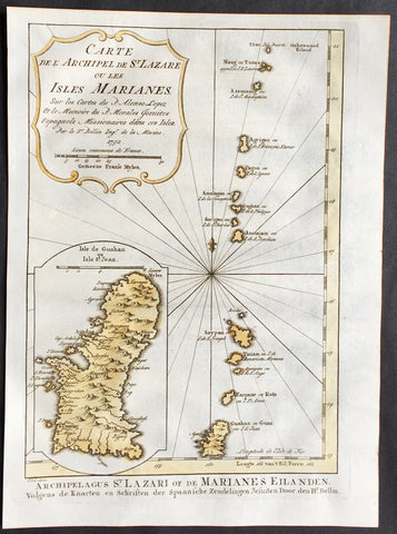 1752 Bellin Antique Map of The Marianas Islands & the Island of Guam