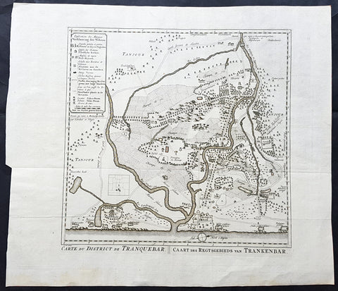 1755 Antoine Prevost Antique Map of Tharangambadi, Nagapattinam District, Tamil Nadu, India