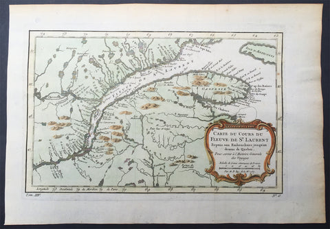 1757 Nicolas Bellin Large Antique Map Mouth of St Lawrence River Quebec, Canada