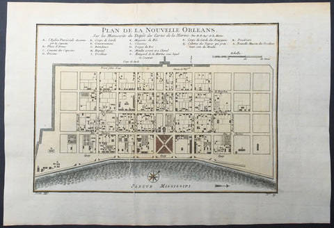 1757 Bellin Antique Map - Plan of The City of New Orleans, Louisiana, USA