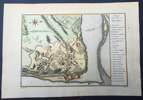 1757 Nicolas Bellin Large Antique Map of the City of Quebec, Canada