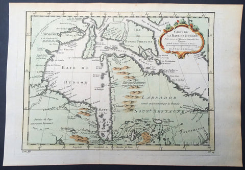 1757 Nicolas Bellin Large Antique Map of Hudsons Bay & Provinces, Canada