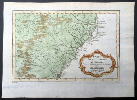 1757 Bellin Antique Map of Georgia, Carolinas, Virginia United States of America