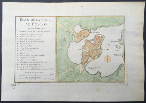 1756 Bellin Antique Map - Plan of The City of Boston & Charlestown