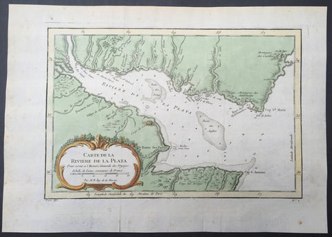 1757 Bellin Antique Map of Rio de la Plata, River Plate, Buenos Aires, Argentina