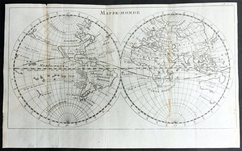 1715 William Dampier Antique Twin Hemisphere World Map, California Is. Australia