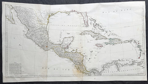 1756 J B D' Anville Large Antique Bottom Map Texas, Mexico, Central America, GOM