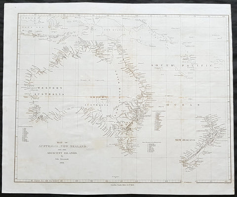 1841 John Arrowsmith Rare Antique Map of Australia & New Zealand