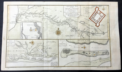 1745 D Anville & Childs Antique Map of Senegal, Fort St Louis, African Slavary