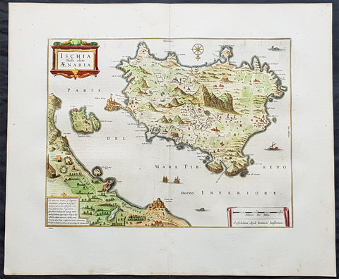 1652 Jansson Large Antique Map Islands of Ischia, Procida & Vivara Naples, Italy