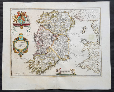 1642 Blaeu Large Old, Antique Map of Ireland - Hibernia Regnum