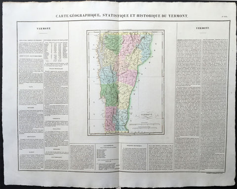 1825 Carey & Lea, Buchon Large Antique Map of the State of Vermont, USA