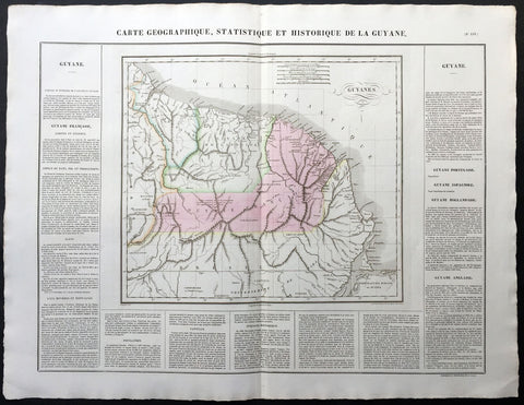 1825 Carey & Lea, Buchon Large Antique Map of Guyana South America